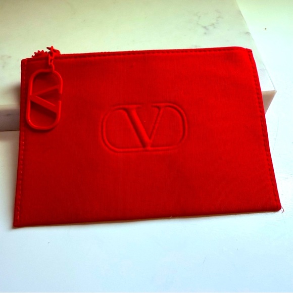 NWOT Valentino Logo Red Makeup Pouch - Picture 2 of 5